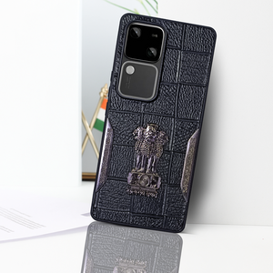 Black (Design 6) Satyameva Jayate embossed Leather Case for Vivo V30