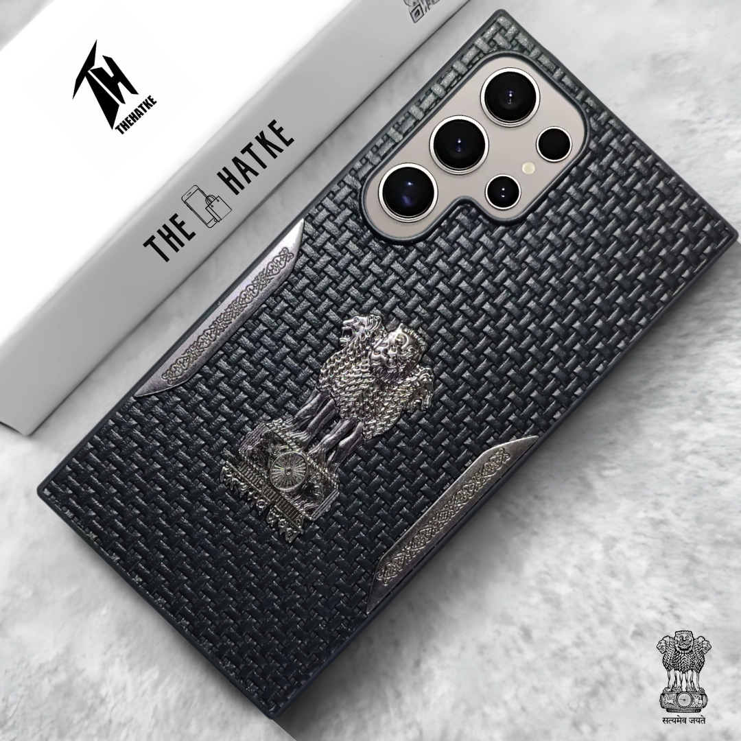Black (Design 7) Satyameva Jayate embossed Leather Case for Samsung S23 Ultra