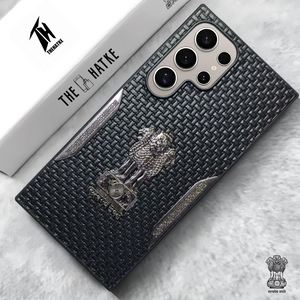 Black (Design 7) Satyameva Jayate embossed Leather Case for Samsung S23 Ultra