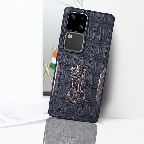 Black (Design 8) Satyameva Jayate embossed Leather Case for Vivo V30