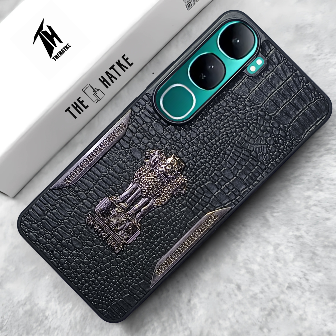 Black (Design  9) Satyameva Jayate embossed Leather Case for Vivo Y300