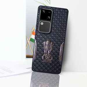 Black (Design 9) Satyameva Jayate embossed Leather Case for Vivo V30