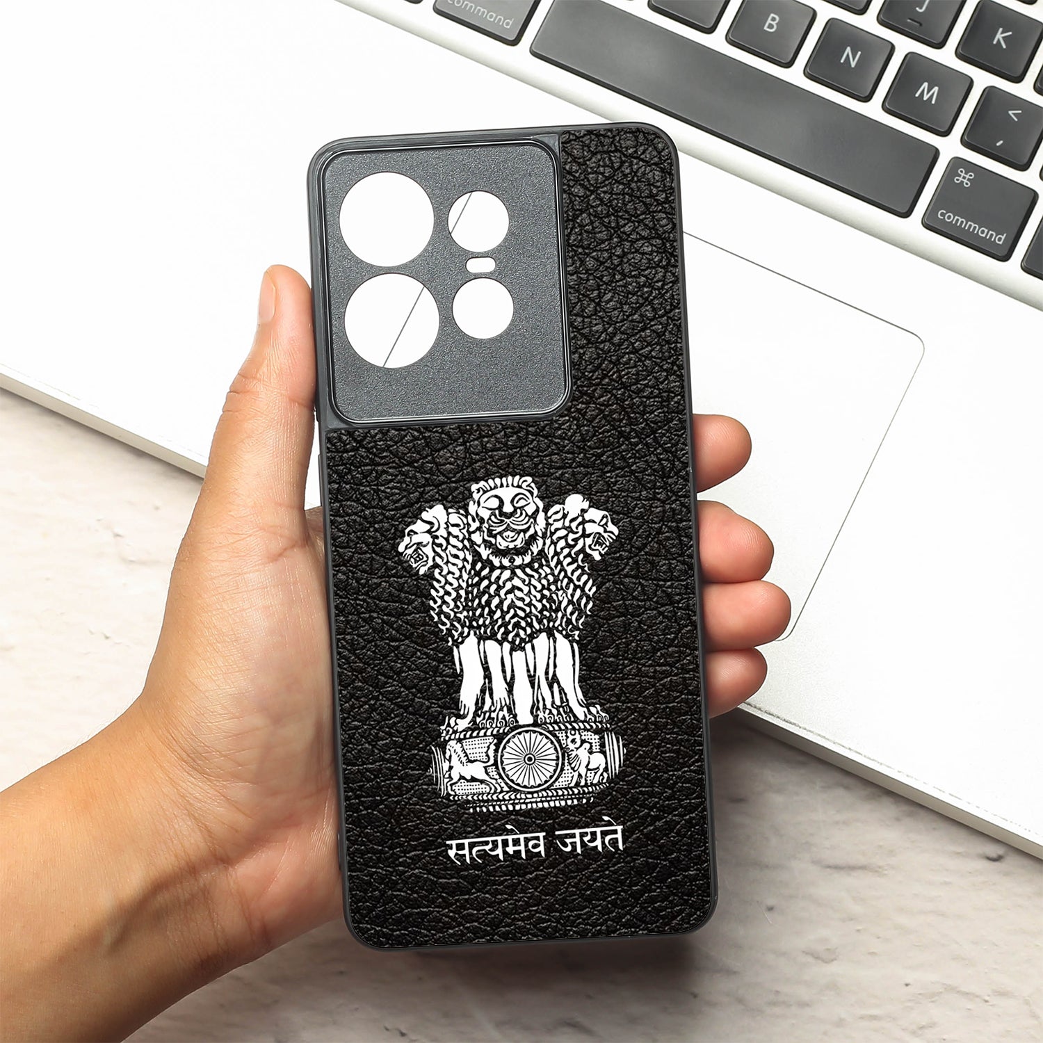 Black Satyamev Jayate metal back case for Motorola Edge 50 Pro