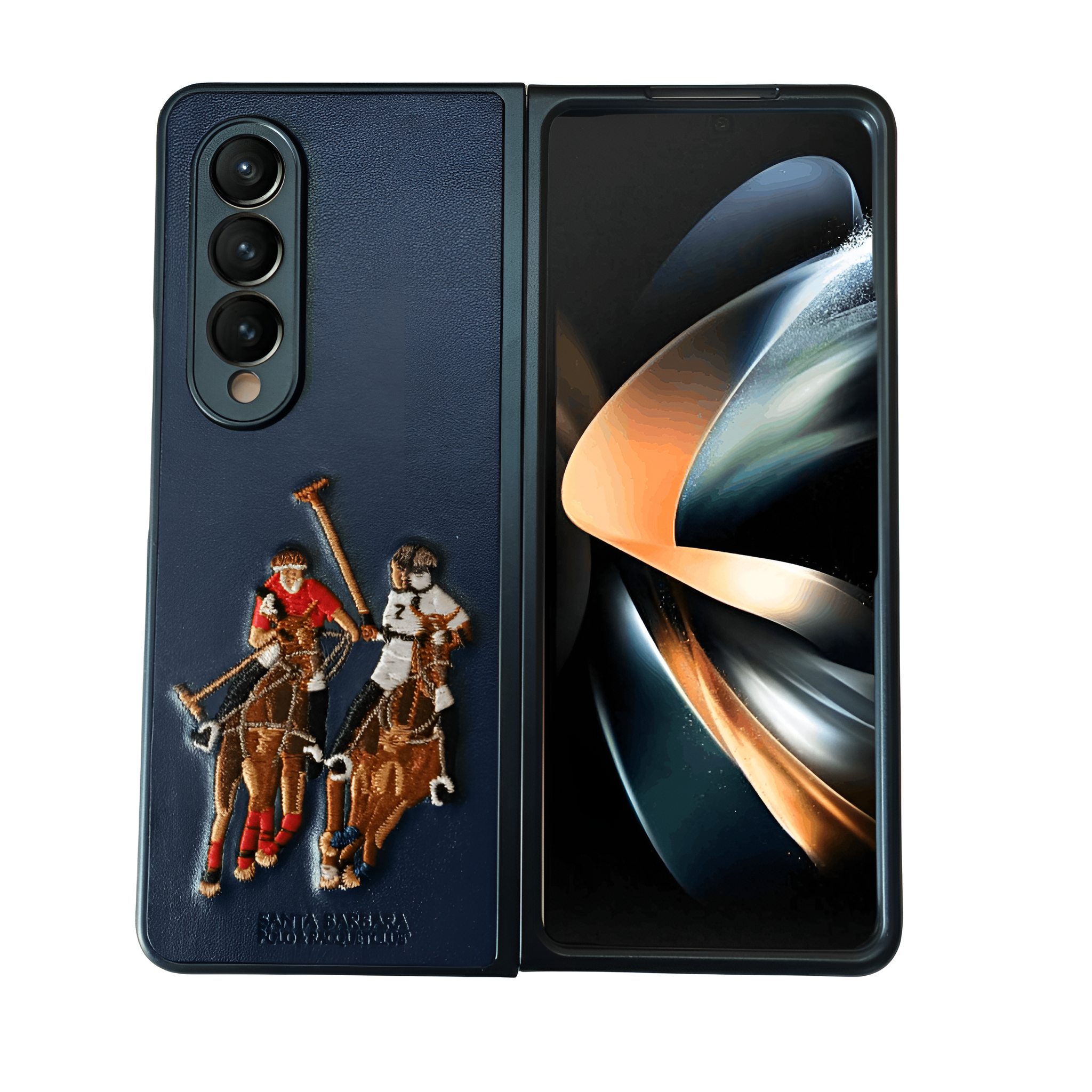 Dark Blue Leather Dual Horse Rider Ornamented for Samsung Galaxy Z Fold 3