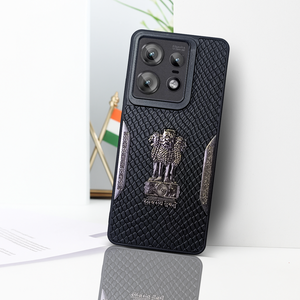 Black Satyameva Jayate embossed Leather Case for Motorola Edge 50 Pro
