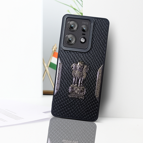 Black Satyameva Jayate embossed Leather Case for Motorola Edge 50 Pro
