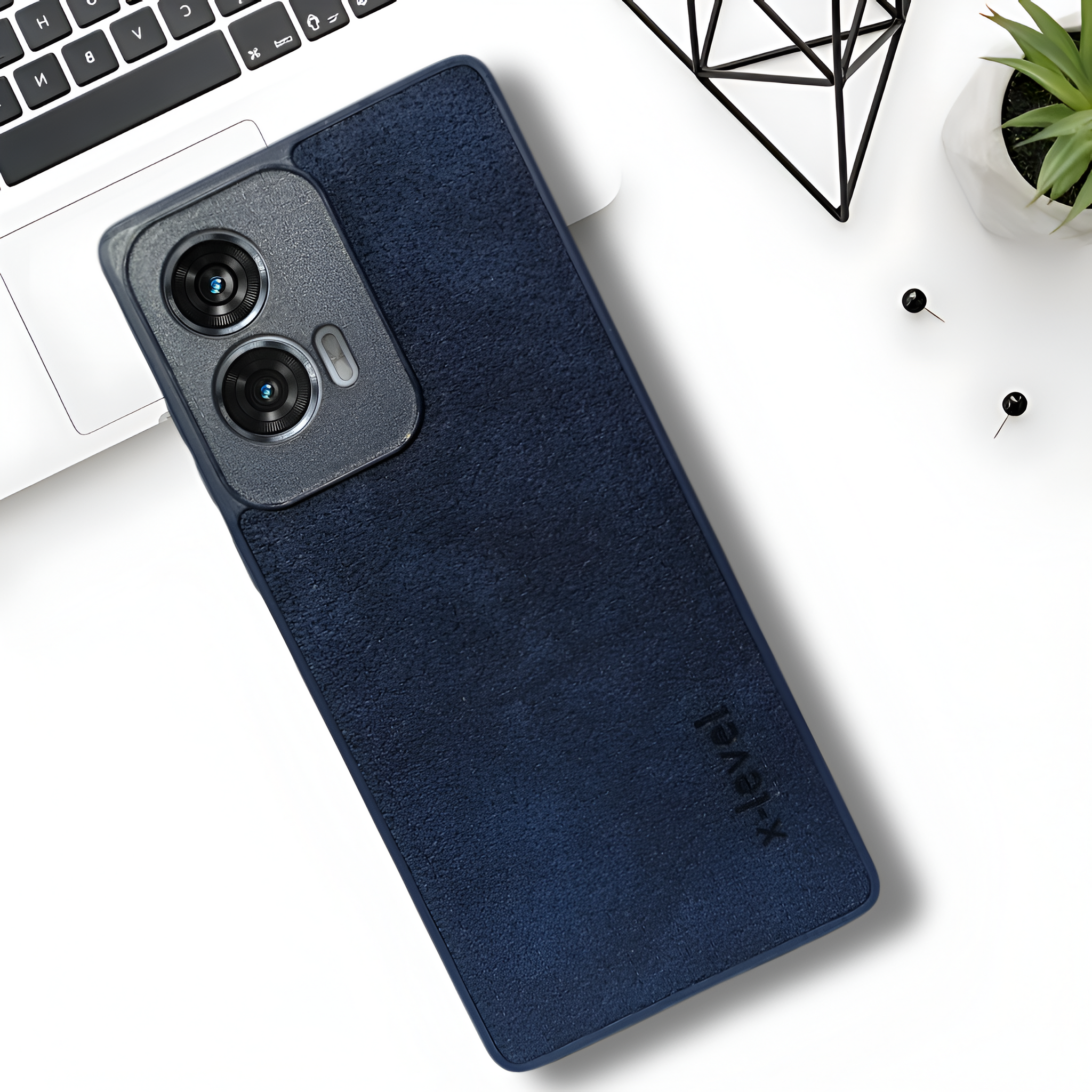 X-LEVEL Blue Leather Case for Motorola Edge 50 Fusion