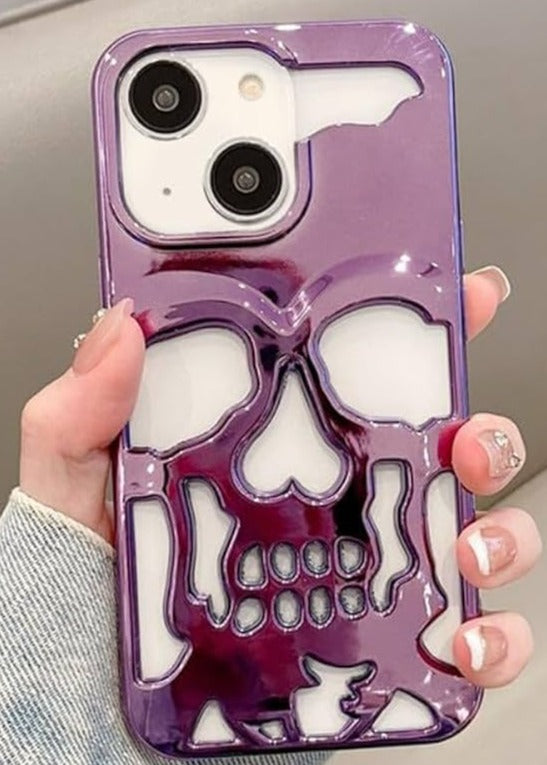 Purple Hollow Skull Design Silicone case for Apple iphone 15 Plus