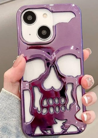 Purple Hollow Skull Design Silicone case for Apple iphone 14