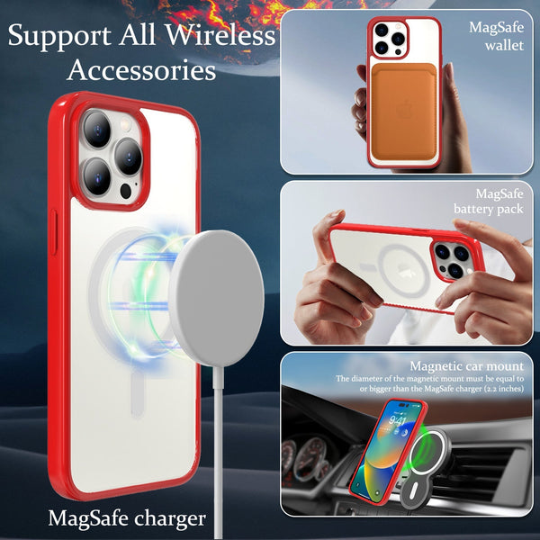 Red MagSafe Clear Transparent Silicone case for Apple iphone 14 Pro Max