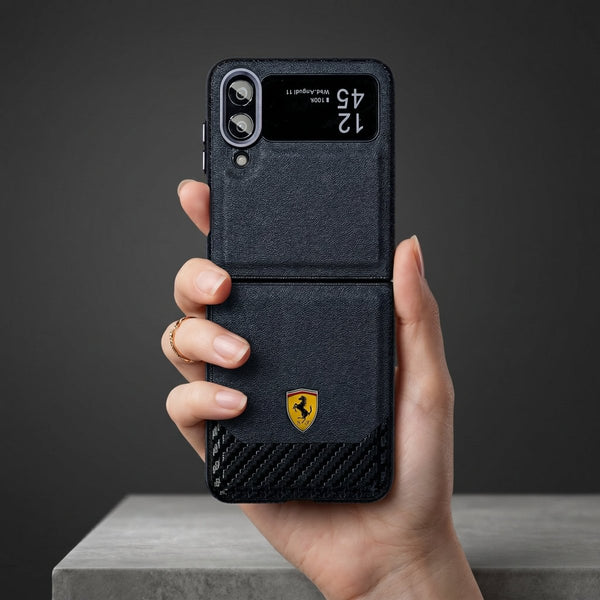 Ferra 1 Black Leather Case for Samsung Galaxy Z FLIP 4 - The Hatke