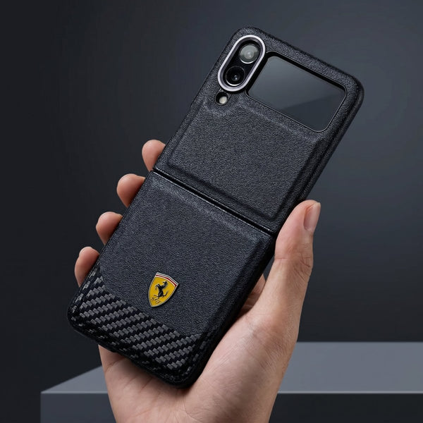 Ferra 1 Black Leather Case for Samsung Galaxy Z FLIP 4 - The Hatke
