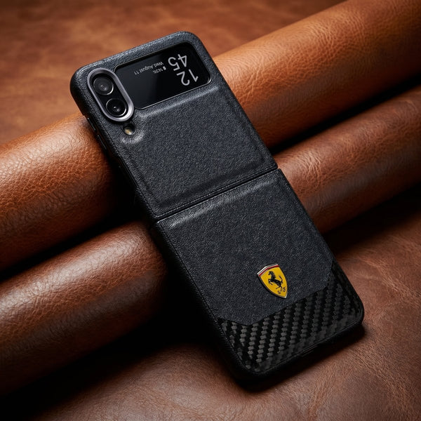 Ferra 1 Black Leather Case for Samsung Galaxy Z FLIP 4 - The Hatke