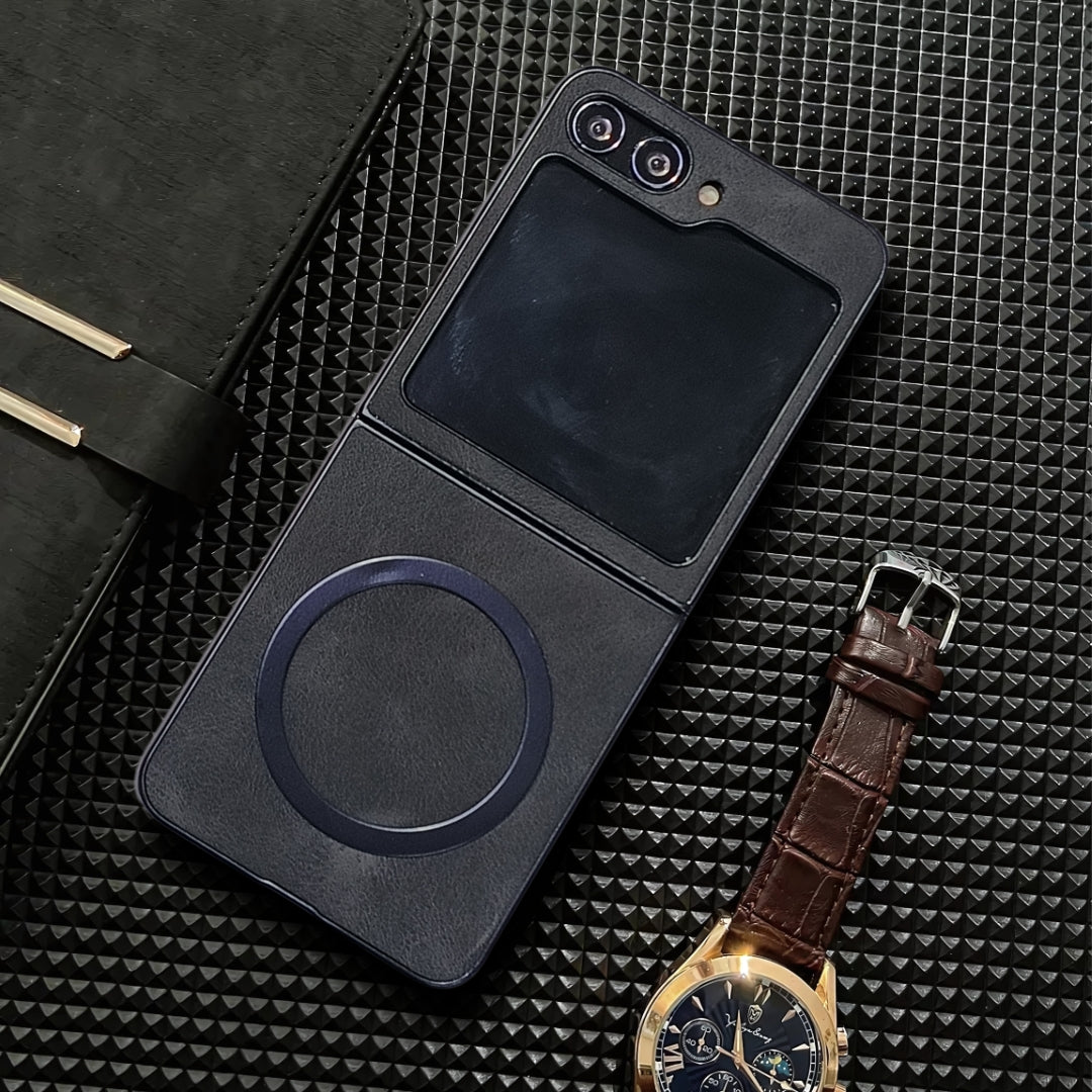 Black Magsafe Leather  Case for Samsung Galaxy Z FLIP 6