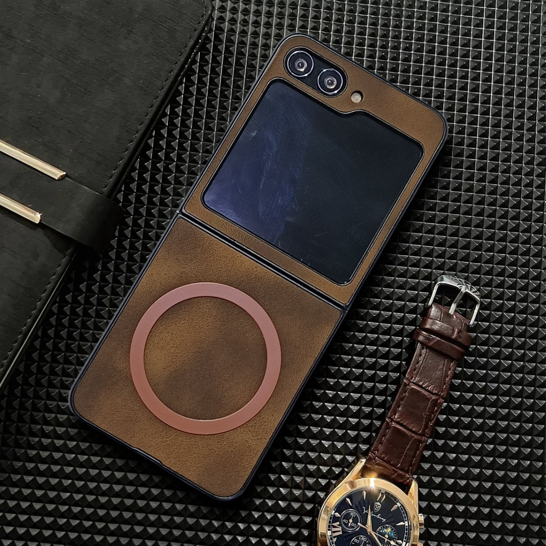 Brown Magsafe Leather  Case for Samsung Galaxy Z FLIP 5