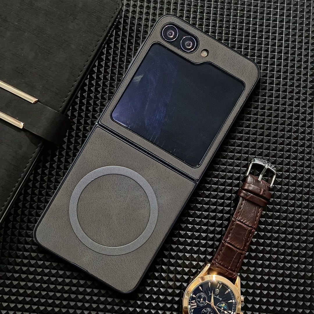 Grey Magsafe Leather  Case for Samsung Galaxy Z FLIP 6