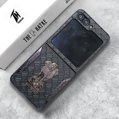 Black (Pattern 1) Satyameva Jayate embossed Leather Case for Samsung Galaxy Z Flip 6