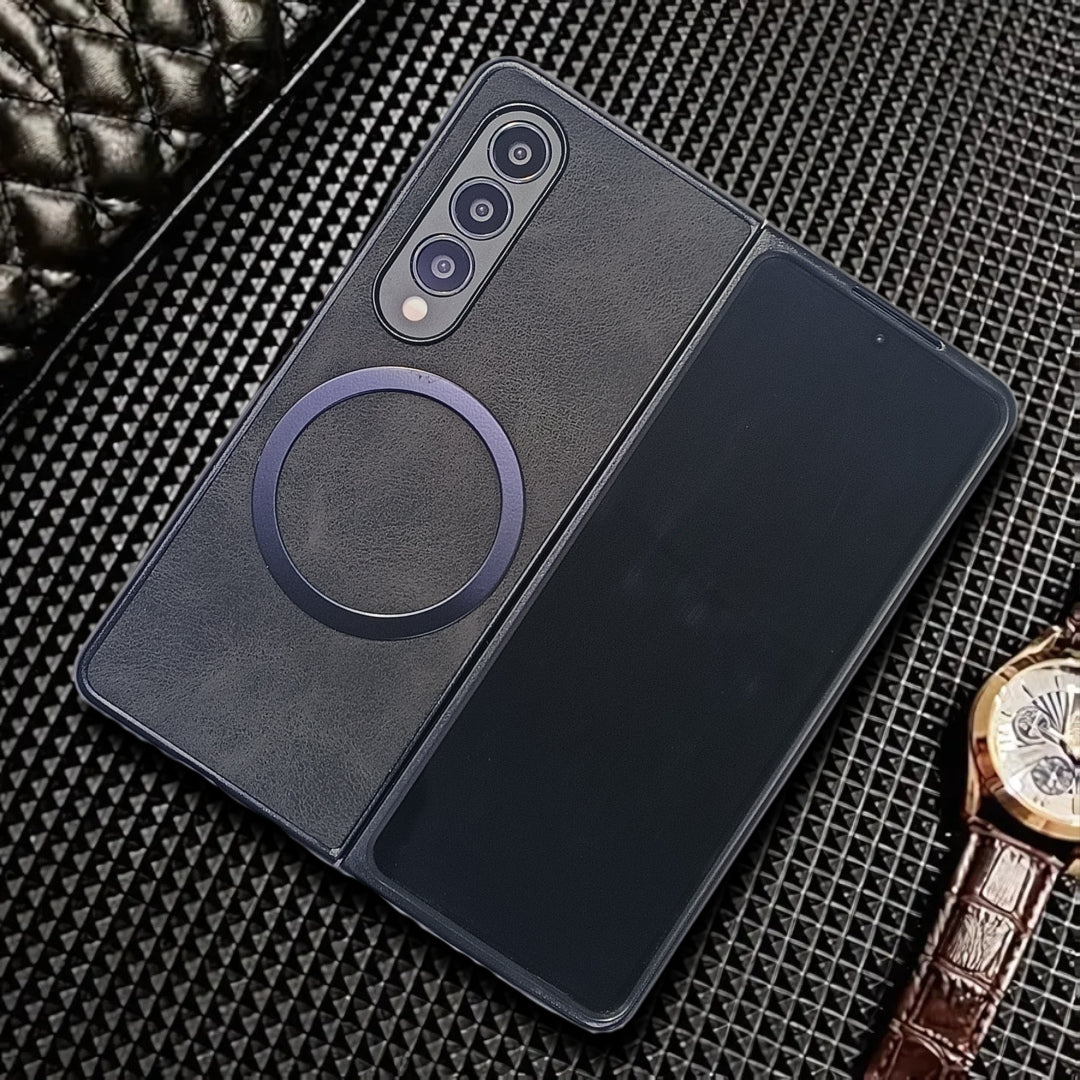 Black Magsafe Leather Case for Samsung Galaxy Z FOLD 4
