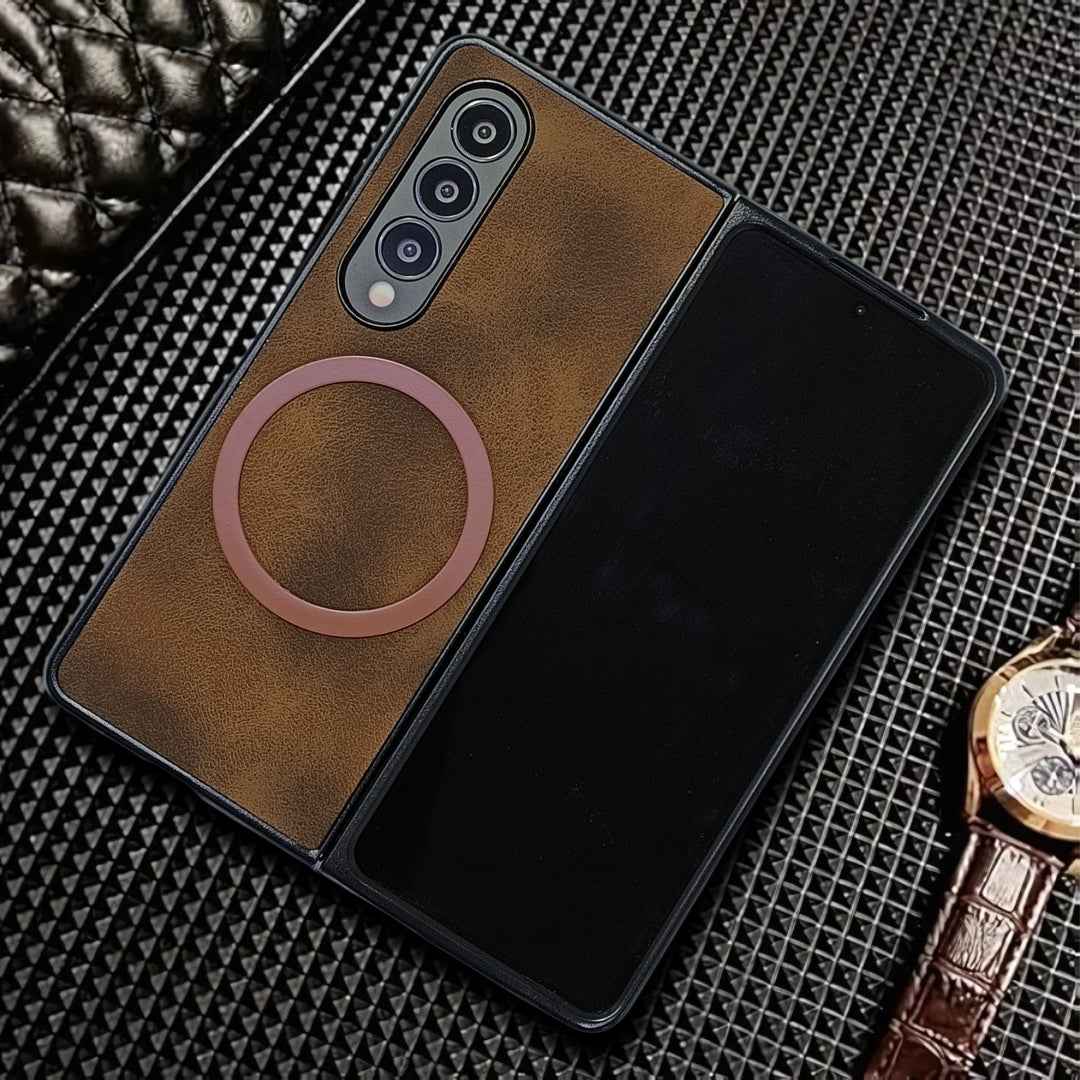 Brown Magsafe Leather  Case for Samsung Galaxy Z FOLD 4