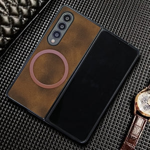 Brown Magsafe Leather  Case for Samsung Galaxy Z FOLD 4