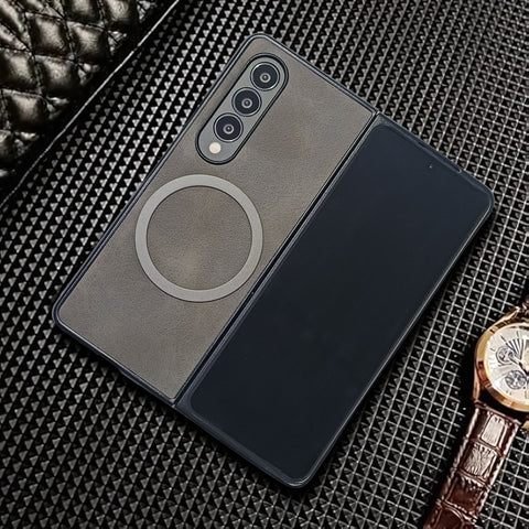 Grey Magsafe Leather  Case for Samsung Galaxy Z FOLD 3