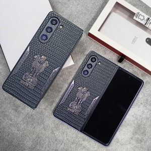 Black (Pattern 3) Satyameva Jayate embossed Leather Case for Samsung Galaxy Z Fold 5