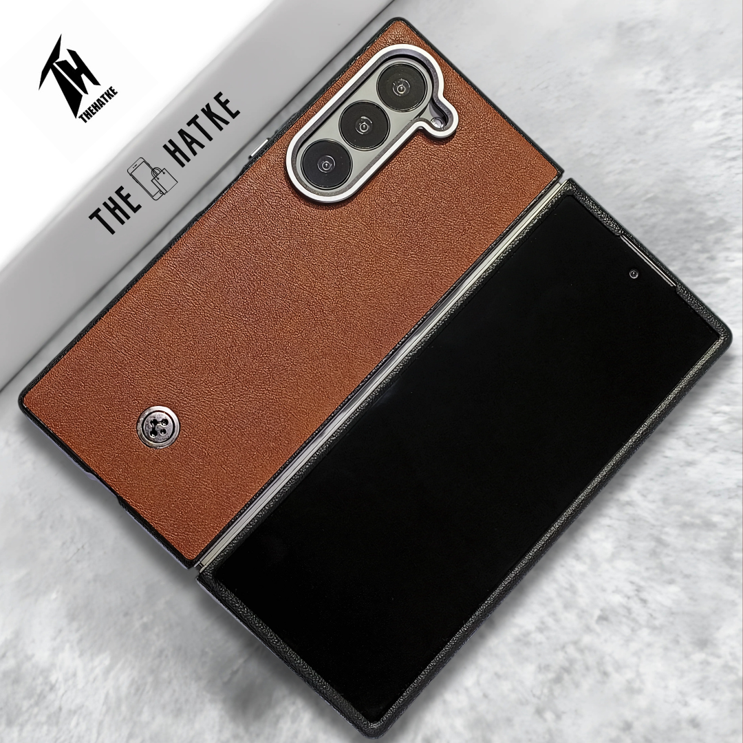 Brown Classy Leather Case for Samsung Galaxy Z Fold 5