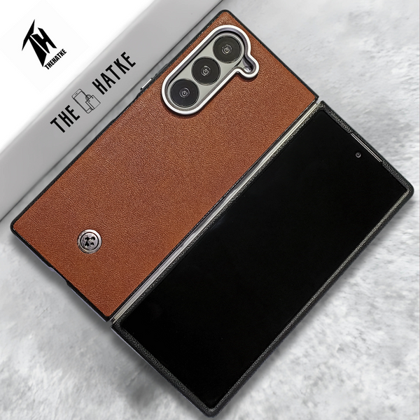 Brown Classy Leather Case for Samsung Galaxy Z Fold 6