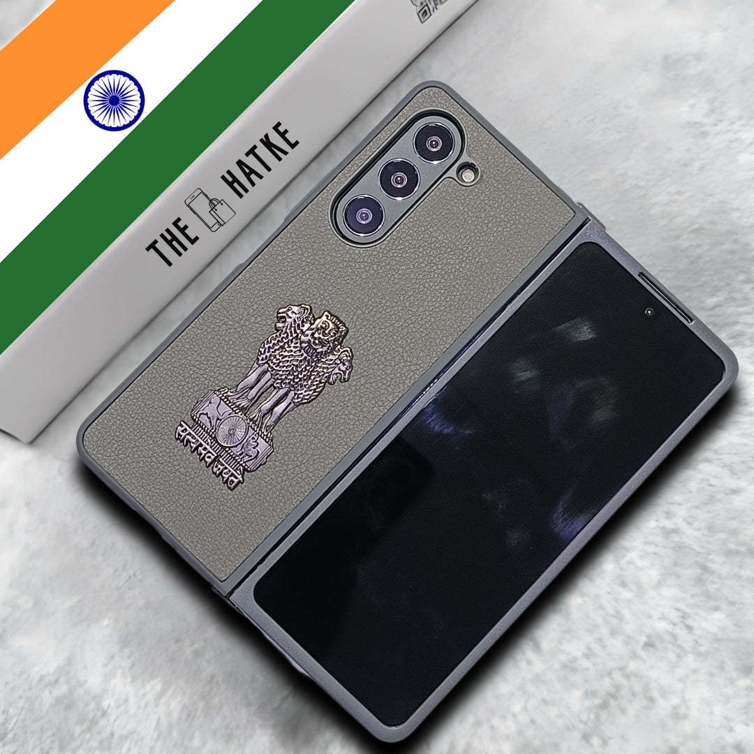 Grey Satyameva Jayate embossed Leather Case for Samsung Galaxy Z Fold 5