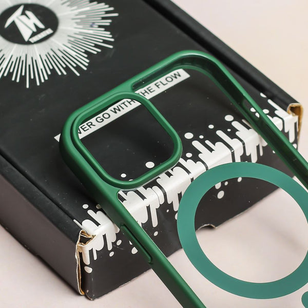Forest Green MagSafe Clear Transparent Silicone case for Apple iphone 15 - The Hatke