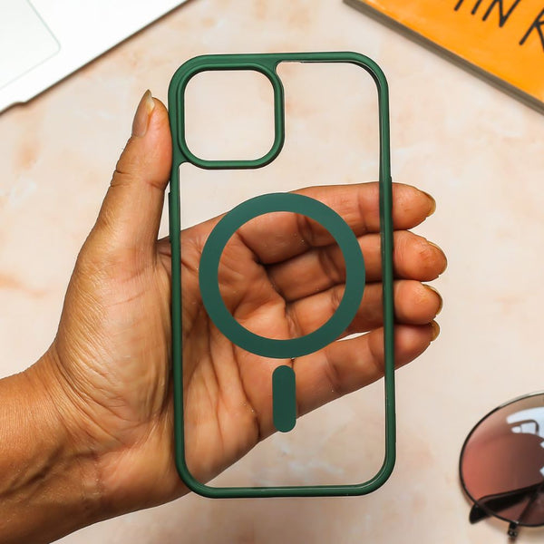 Forest Green MagSafe Clear Transparent Silicone case for Apple iphone 15 - The Hatke