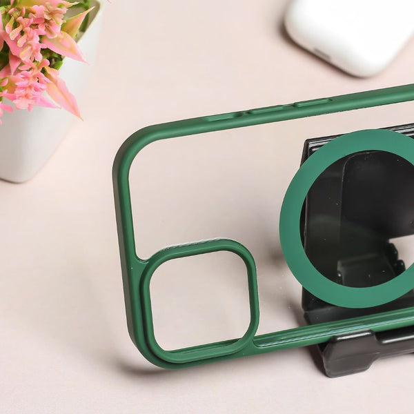 Forest Green MagSafe Clear Transparent Silicone case for Apple iphone 15 - The Hatke