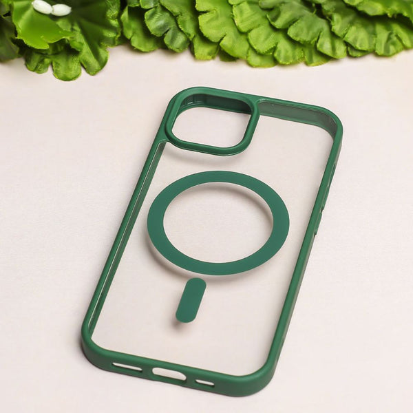 Forest Green MagSafe Clear Transparent Silicone case for Apple iphone 15 - The Hatke