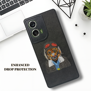 Black leather Black Red Cap Camera Ornamented for Motorola Edge 50 Fusion