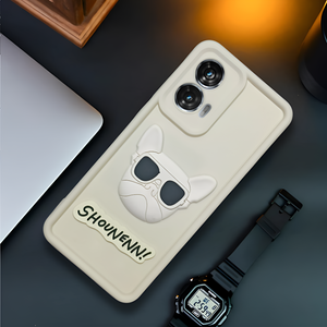 Cream SHOUNENN BULLDOG Silicone case for Motorola Edge 50 Fusion