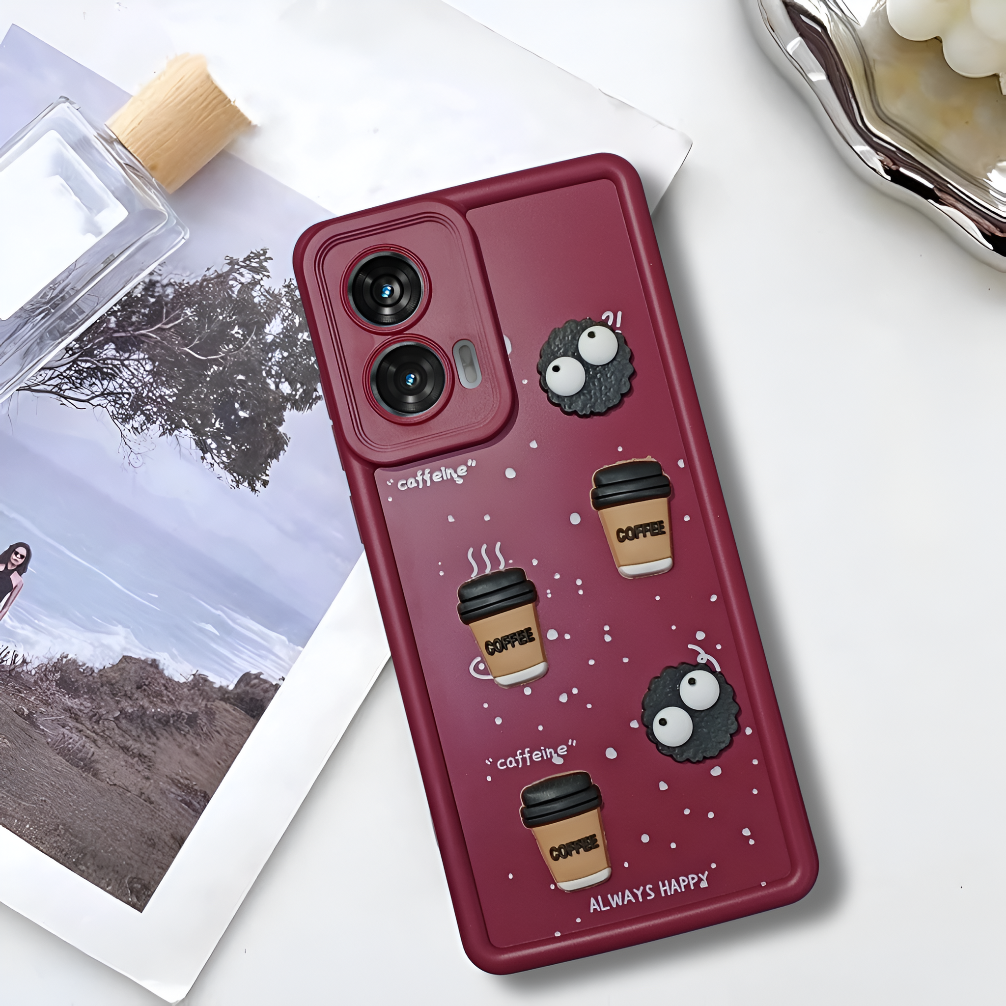 Mehroon COFFEE (ALWAYS HAPPY) Silicone case for Motorola G85