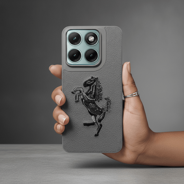 Gey Leather Black grey Horse rider OC Ornamented for Motorola Edge 60 Fusion - The Hatke