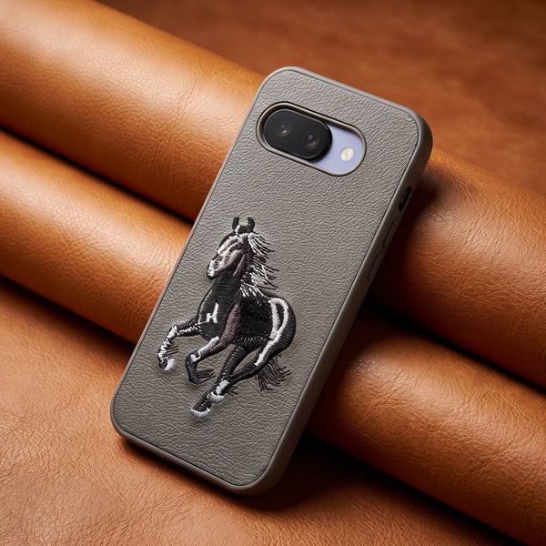 Gey Leather Black White Horse rider OC Ornamented for Google Pixel 10a - The Hatke