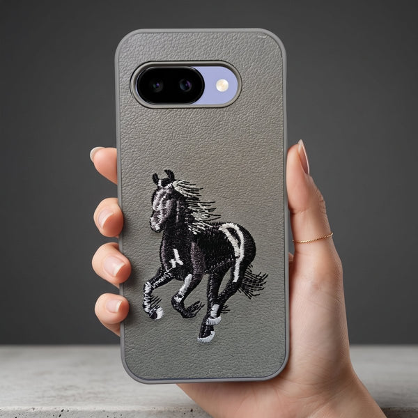 Gey Leather Black White Horse rider OC Ornamented for Google Pixel 10a - The Hatke