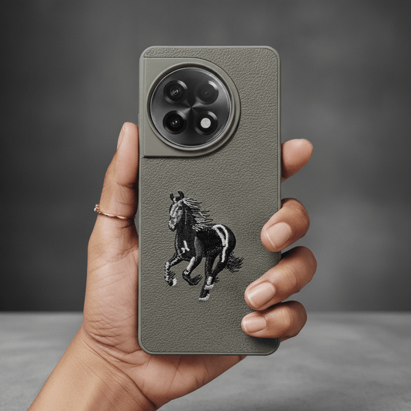 Gey Leather Black White Horse rider OC Ornamented for Oneplus 11r - The Hatke
