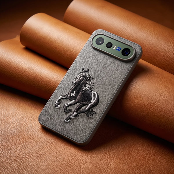 Gey Leather Black White Horse rider OC Ornamented for Vivo X300 Fe - The Hatke