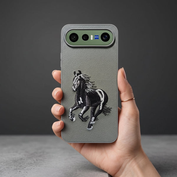 Gey Leather Black White Horse rider OC Ornamented for Vivo X300 Fe - The Hatke