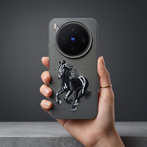 Gey Leather Black White Horse rider OC Ornamented for Vivo X300 Pro - The Hatke