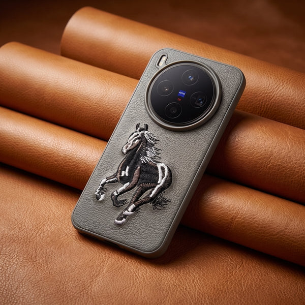 Gey Leather Black White Horse rider OC Ornamented for Vivo X300 Pro - The Hatke