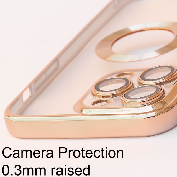 Gold 6D Chrome Logo Cut Transparent Case for Apple iphone 15 Pro - The Hatke