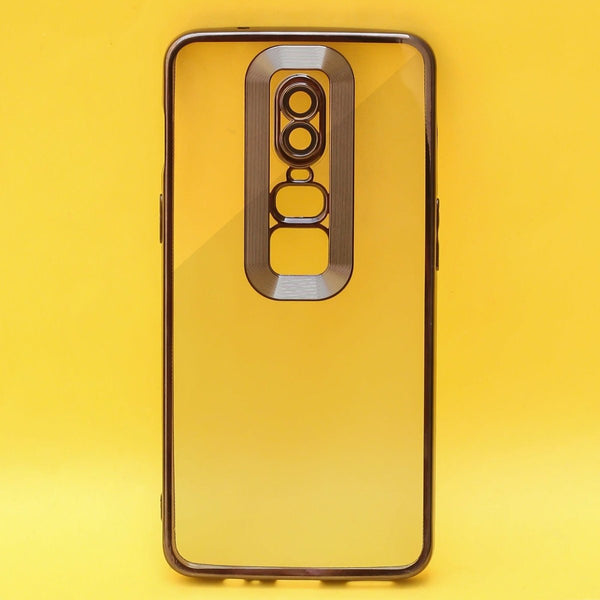 Gold 6D Chrome Logo Cut Transparent Case for Oneplus 6 - The Hatke