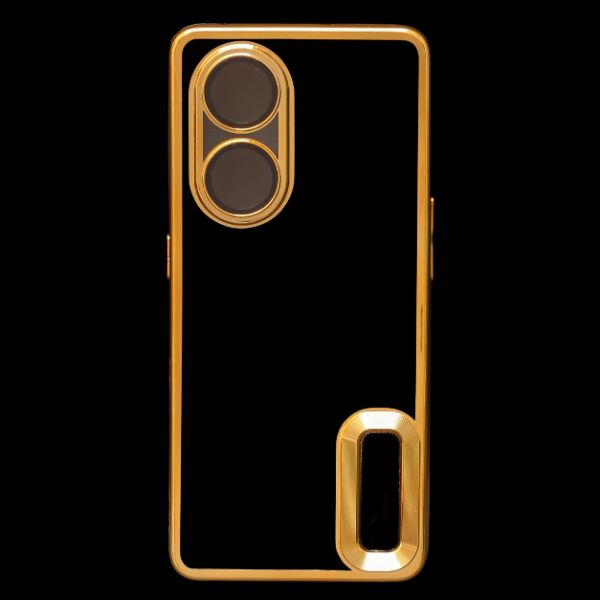 Gold 6D Chrome Logo Cut Transparent Case for Oppo Reno 8T - The Hatke