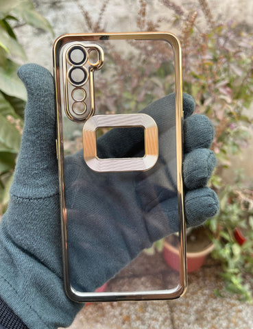 Golden  6D Chrome Logo Cut Transparent Case for Oneplus Nord