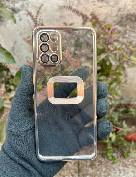 Golden 6D Chrome Logo Cut Transparent Case for Oneplus 8T