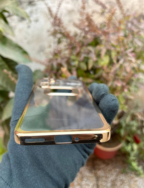 Golden  6D Chrome Logo Cut Transparent Case for Oneplus Nord